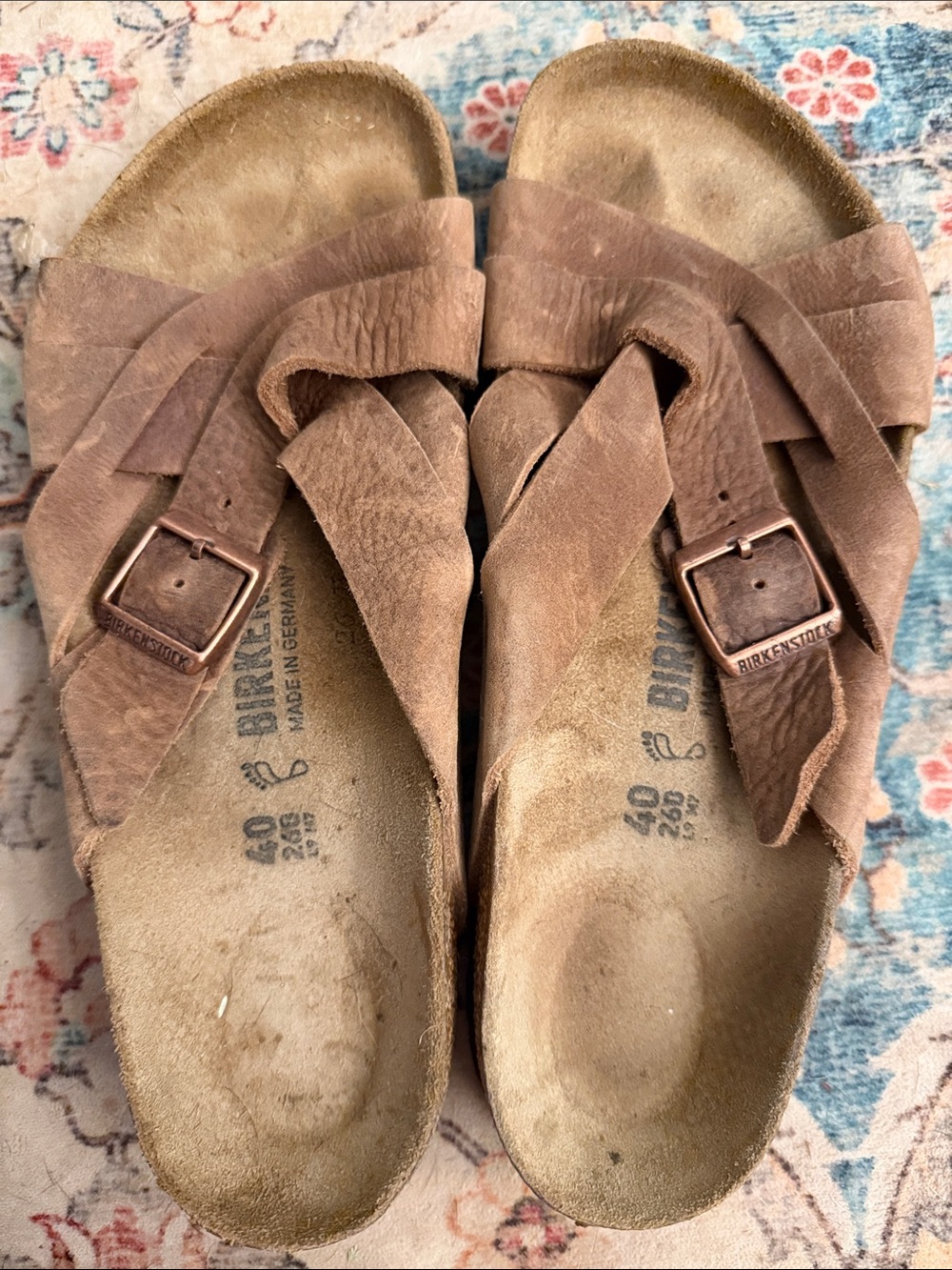 Birkenstock Tan Suede Crisscross Adjustable Slide Sandals